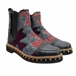 Free People Atlas Textile Boots SZ 8 Womens Leather Carpet Boho Hippie Quirky